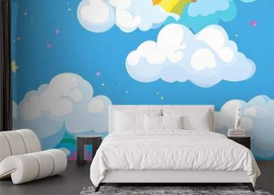 Sky rainbow clounds with seamless pattern Wall mural