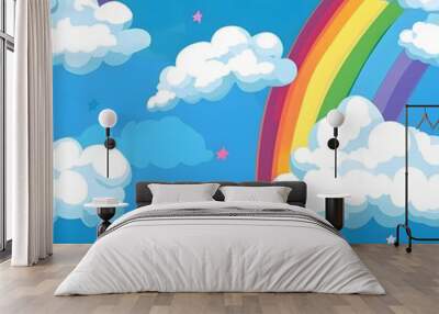 Sky rainbow clounds with seamless pattern Wall mural