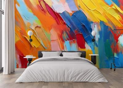 abstract oil painting colorful vibrant color brush strokes background wallpaper paint texture bold art expressive artwork fine realistic detail modern style evoking vibrant emotions feelings Wall mural