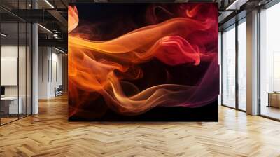 beautiful and colorful smoke fog flow background main colors are red and orange on dark background Wall mural