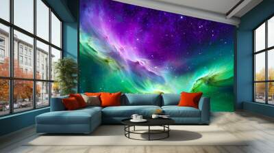 cosmic texture with vibrant hues vivid green and purple colors against a dark starry background generative ai artistic illustration Wall mural