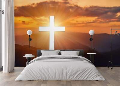 cross easter evening light resurrection radiance Wall mural