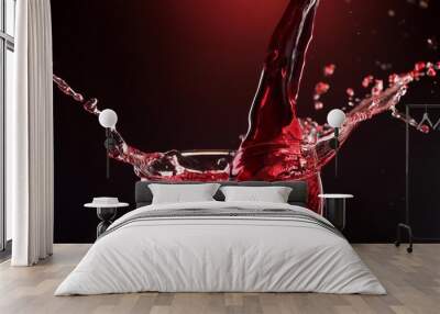 dynamic close up of a red liquid splashing from a glass against a dark background Wall mural