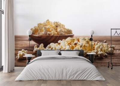 salted popcorn on a wooden table banner for website advertising Wall mural