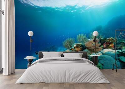 sea deep or ocean underwater with coral reef as a background for Wall mural