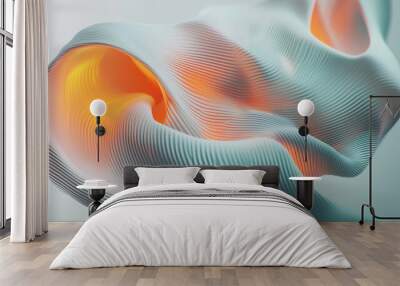 Abstract white wavy shape with orange glowing light inside Wall mural