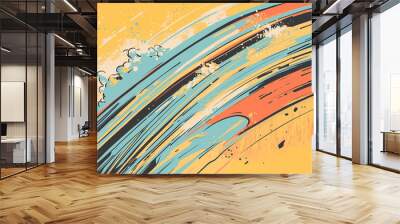 Abstract yellow background with blue and orange brush strokes Wall mural