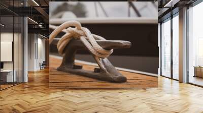 docked boat tied with nautical rope and knot Wall mural