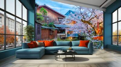 Kyoto, Japan at the Shirakawa River in the Gion District during the spring cherry blosson season. Wall mural