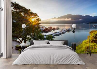 sunrise at sun moon lake in nantou, Taiwan Wall mural