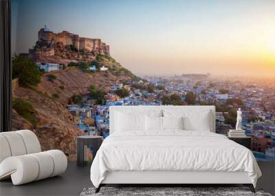 The Blue City and Mehrangarh Fort in Jodhpur. Rajasthan, India Wall mural