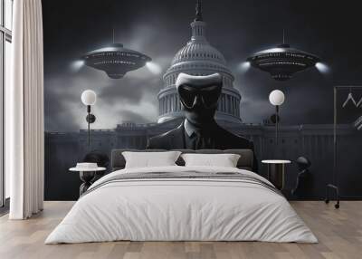 Men in black hiding alien invasion conspiracy in washington dc usa Wall mural