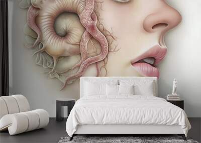 Woman showing strange skin condition with tentacles growing on face Wall mural