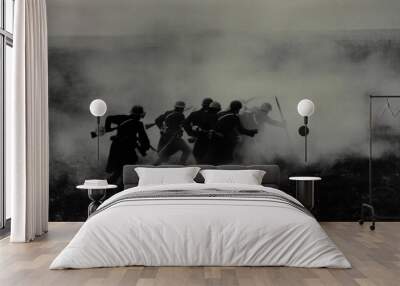 World war one soldiers attacking under smoke screen Wall mural