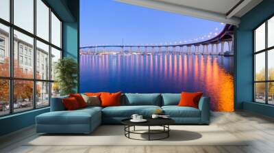 Coronado Bridge at Dusk - A close-up dusk view of Coronado Bridge, winding over calm San Diego Bay, at San Diego, California, USA. Wall mural