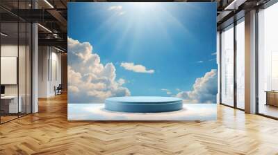 3d render of blue podium with sun rays and clouds in the background Wall mural