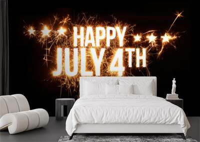 Happy Juny 4th in Sparkler effect on black background Wall mural