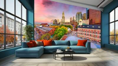 Boston, Massachusetts, USA skyline with Faneuil Hall and Quincy Market Wall mural