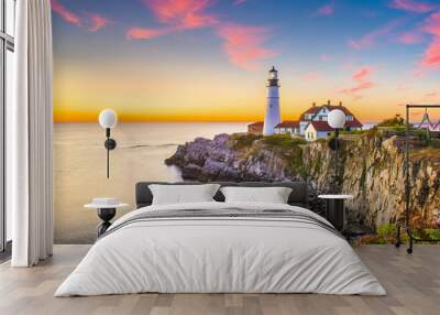 Cape Elizabeth, Maine, USA at Portland Head Light at dawn. Wall mural