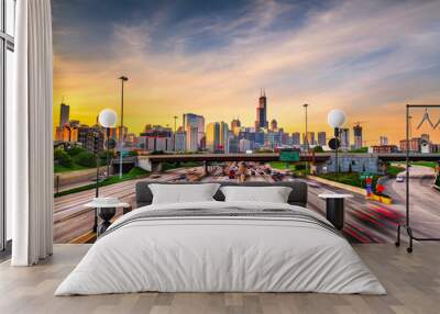 Chicago, IL, USA Cityscape and Highway Wall mural