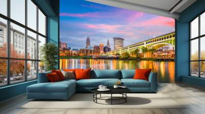 Cleveland, Ohio, USA downtown city skyline on the Cuyahoga River Wall mural