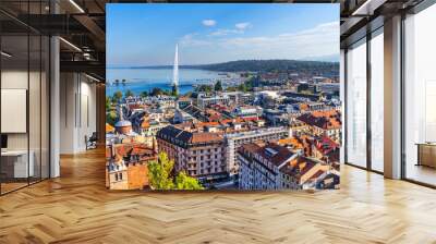 Geneva, Switzerland Cityscape Overlooking the Lake and Fountain Wall mural