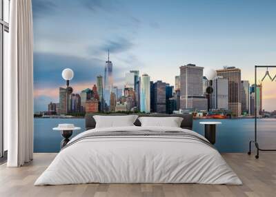 New York, New York, USA downtown city skyline at dusk on the harbor. Wall mural