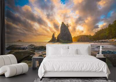 Olympic National Park, Washington, USA at Rialto Beach during sunset. Wall mural