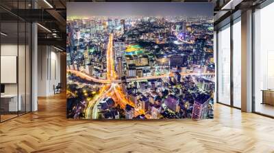 tokyo, japan cityscape and highways Wall mural