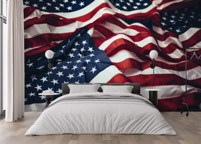 generated illustration close up  of many american flags Wall mural