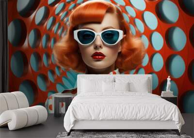 generated illustration fashion retro futuristic woman wearing sunglasses Wall mural