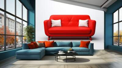 generated illustration of 3d red sofa with white pillows against white background Wall mural