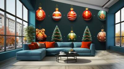 generated illustration of assorted colorful Christmas decorations Wall mural