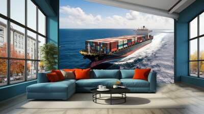 generated illustration of container ship loaded carrying shipping containers in the sea Wall mural