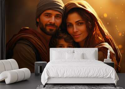 generated illustration of happy muslim family Wall mural