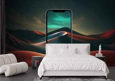 generated illustration of mobile phone display overlay of the sahara desert background Wall mural