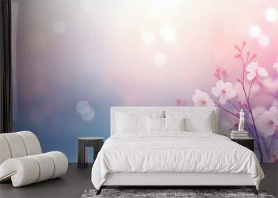 generated illustration of  pink pastel  floral background with delicate spring flowers and a blurred effect Wall mural