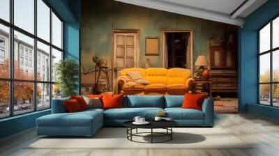 generated illustration of used vintage sofa Wall mural