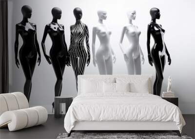 generated illustration row of  plastic female mannequin for clothes Wall mural