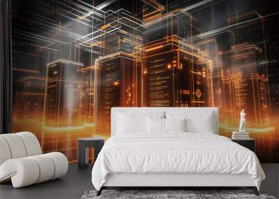 Orange servers for data mining and cloud computing Wall mural