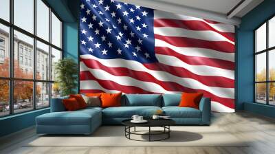 3D Closeup shot of American flag blowing in wind, Memorial Day. Wall mural