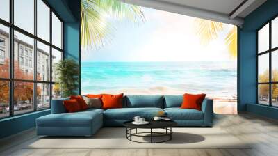 Tropical beach with palm trees and great copy space for Summer. Wall mural