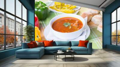 Close up of healthy vegetable soup with ingredients Wall mural