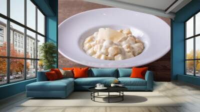 details of fresh hot gnocchi with 4 cheese cream Wall mural