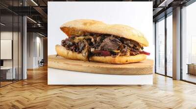 Tasty beef steak onion mushroom sandwich in a ciabatta  Wall mural