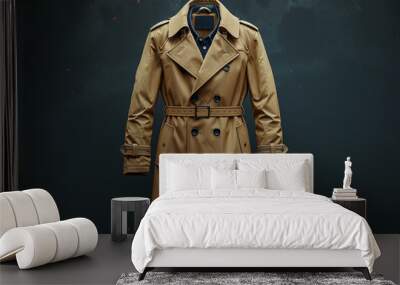 A classic trench coat in beige, offering timeless style and protection from the elements. Concept of outerwear. Generative Ai. Wall mural