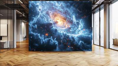 A cosmic beacon pulsing rhythmically in the darkness, a neutron star spinning with relentless precision. Concept of stellar remnants. Generative Ai. Wall mural