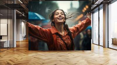 A dancer in the rain, moving freely, embodying liberation and exhilaration. Concept of liberating joy. Generative Ai. Wall mural