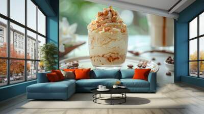 A decadent affogato dessert, pouring hot espresso over a scoop of creamy vanilla ice cream for a luxurious and indulgent treat. Concept of Italian dessert delight. Generative Ai. Wall mural