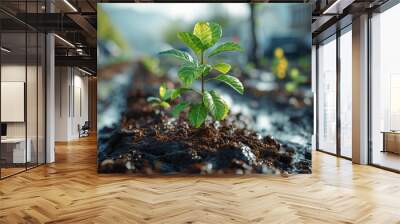 A gathering of residents participating in a tree-planting event, contributing to the community's commitment to environmental sustainability. Concept of tree planting. Generative Ai. Wall mural